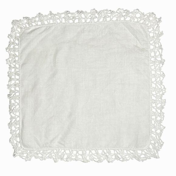 Vintage White Cotton Handkerchief Lacy Hankie Crochet Trim 13 Inch Square - Picture 7 of 9